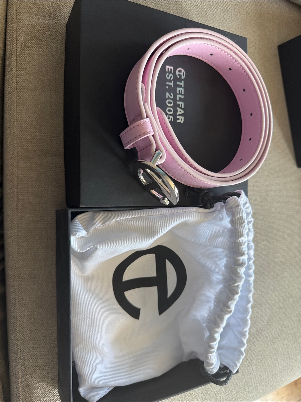Telfar Pastel Pink Leather Signature Logo Belt